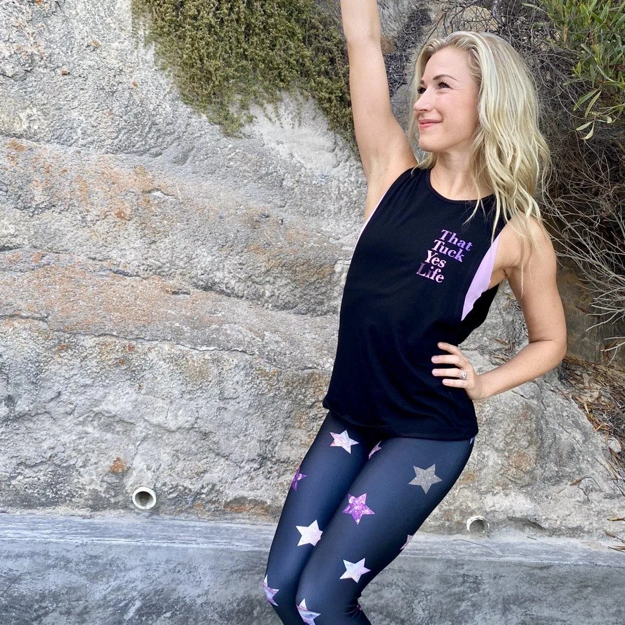 Tuck Yes Life - Black Muscle Tank with Purple Foil