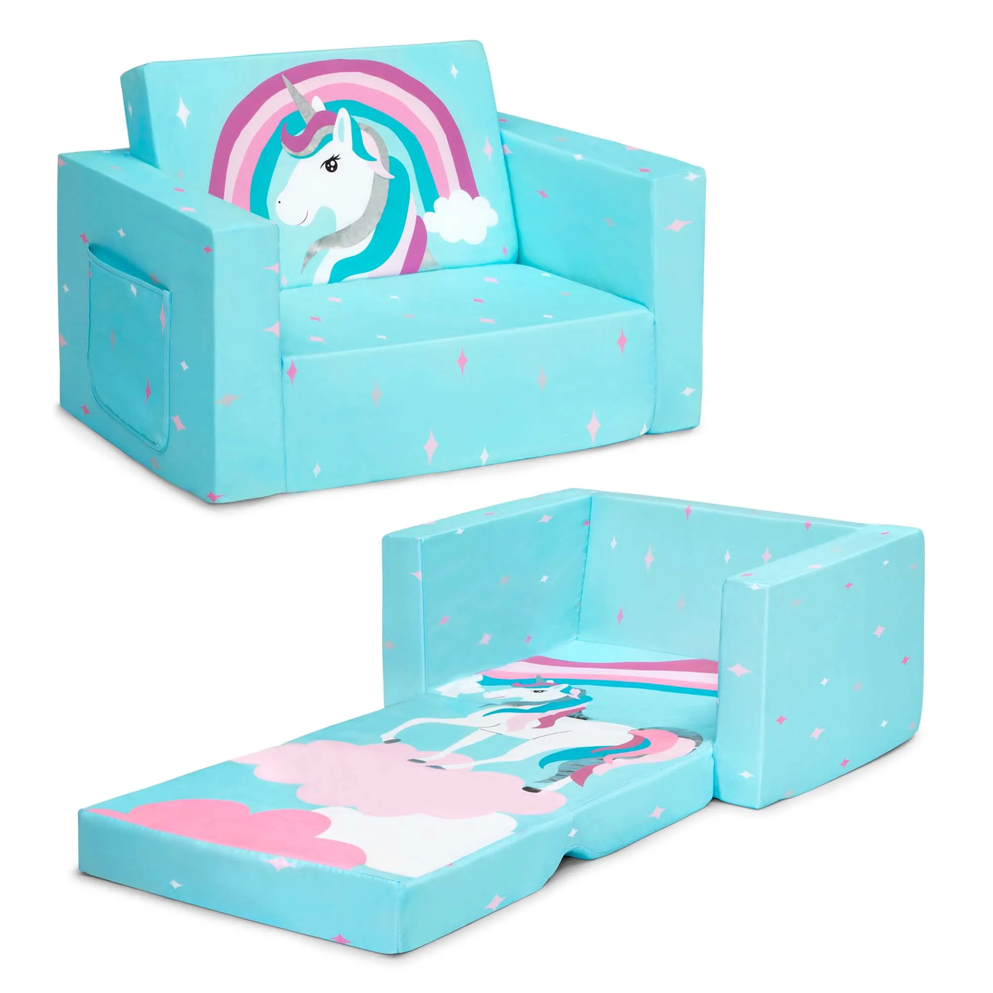 Unicorn Cozee Flip Out Chair - 2-in-1 Convertible Chair to Lounger for Kids