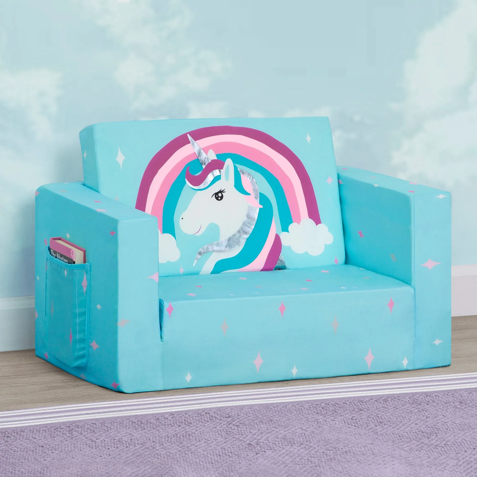 Unicorn Cozee Flip Out Chair - 2-in-1 Convertible Chair to Lounger for Kids