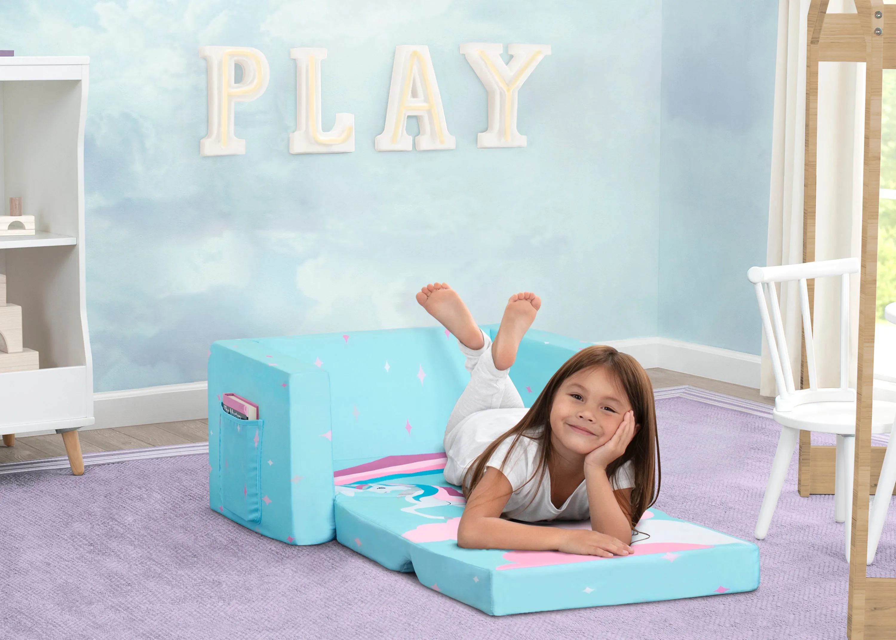 Unicorn Cozee Flip Out Chair - 2-in-1 Convertible Chair to Lounger for Kids