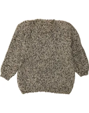 VINTAGE Womens Boat Neck Jumper Sweater UK 14 Large Grey Flecked