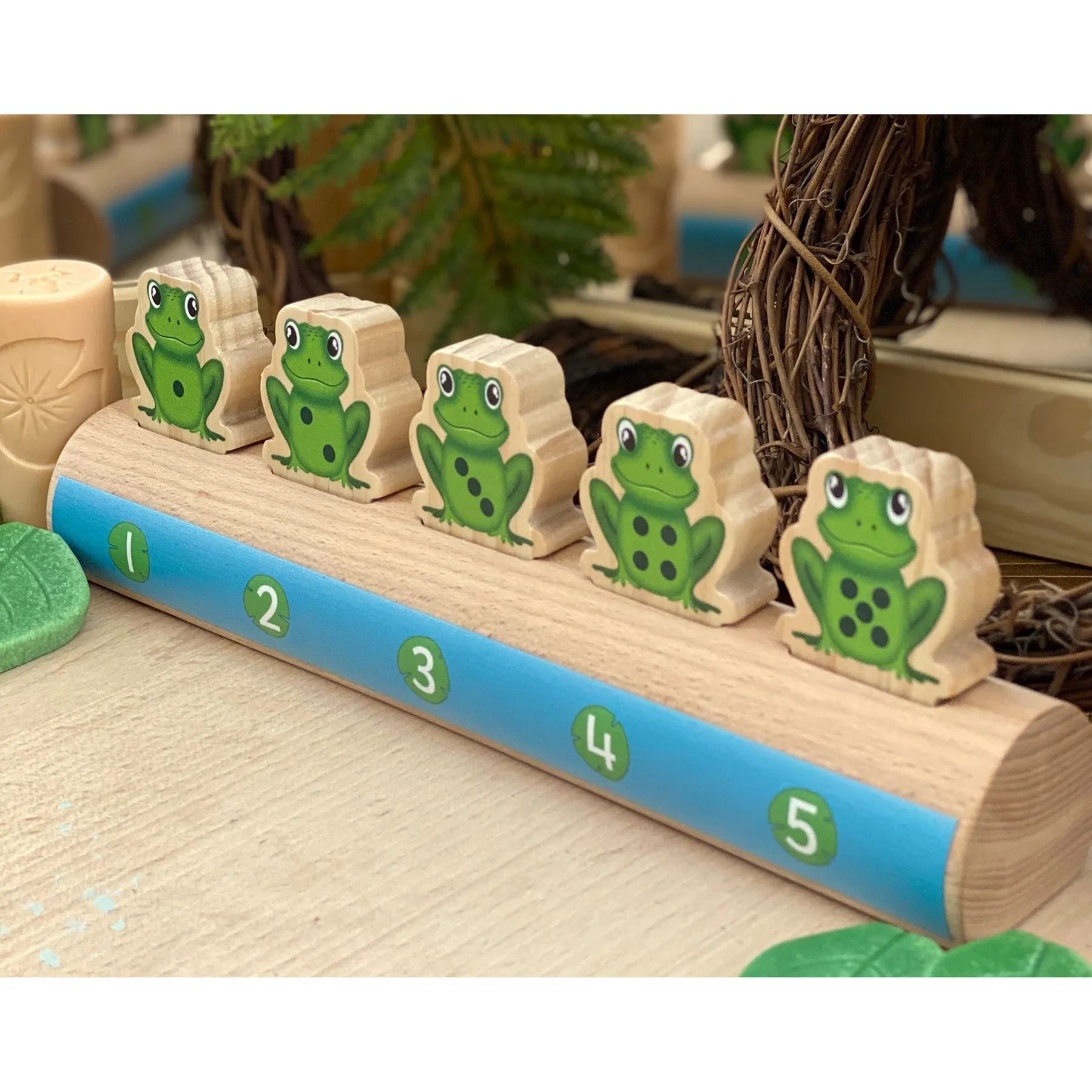 Yellow Door Sustainable Wood Five Frogs on a Log - Number Matching Game