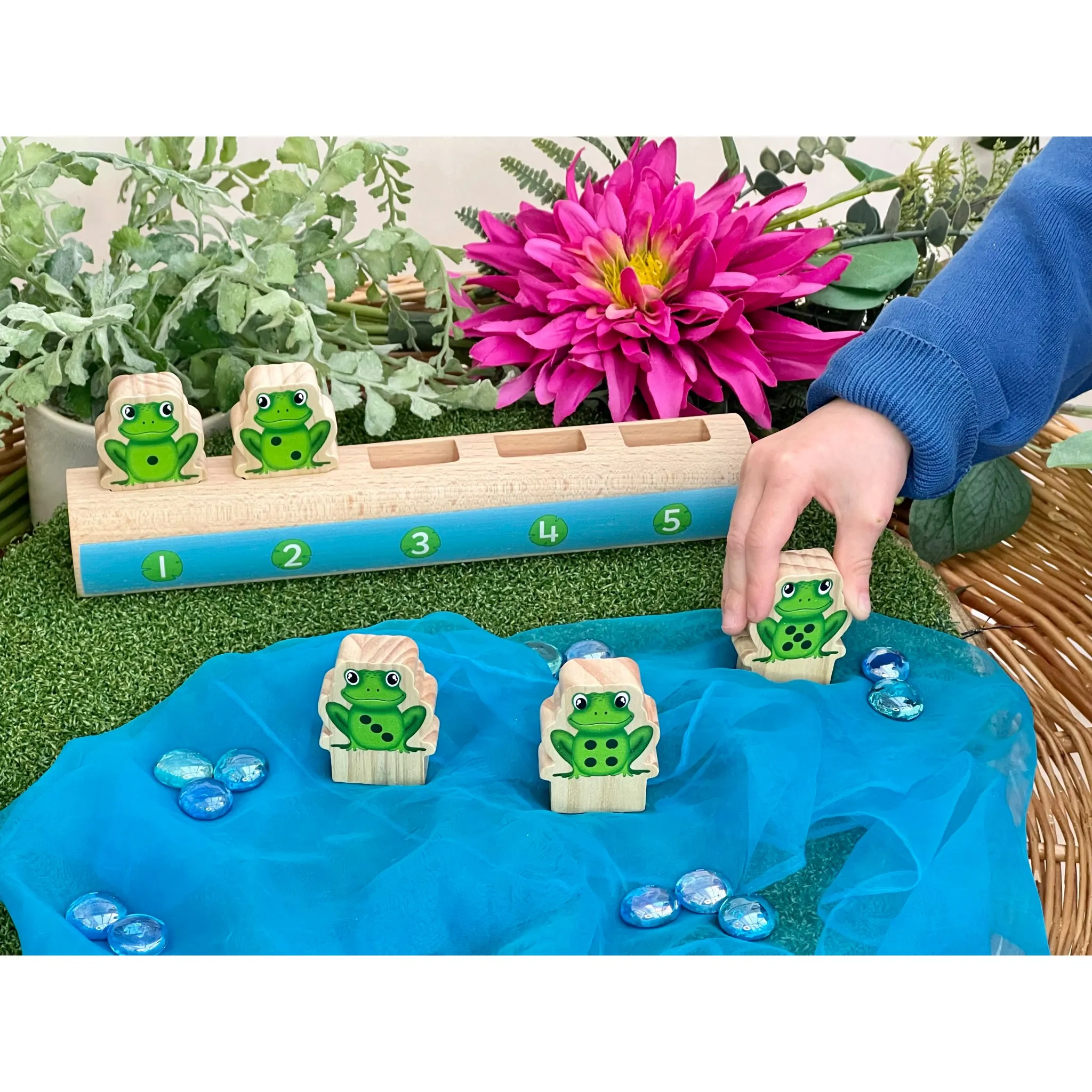 Yellow Door Sustainable Wood Five Frogs on a Log - Number Matching Game