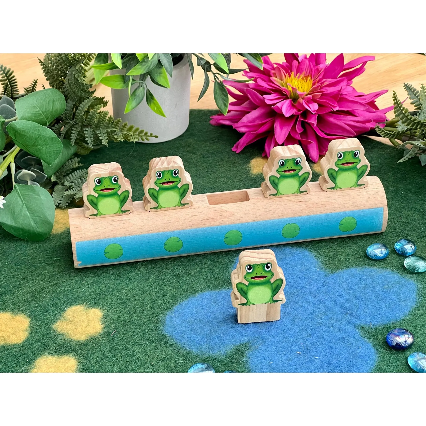 Yellow Door Sustainable Wood Five Frogs on a Log - Number Matching Game