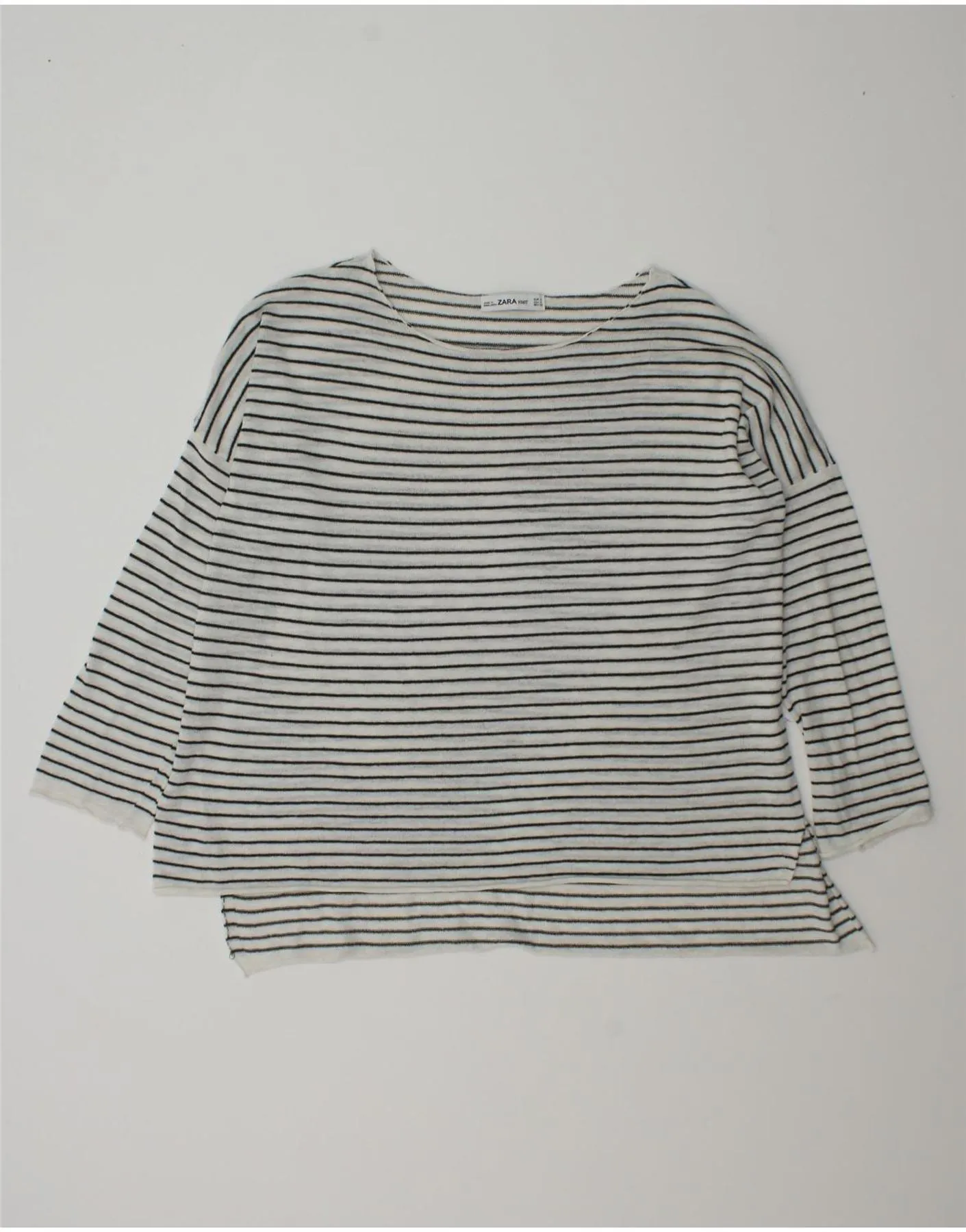 ZARA Womens Oversized Boat Neck Jumper Sweater UK 10 Small White Striped